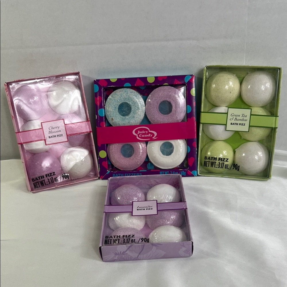 Juicy Candy Bath Fizz Set of 4โ Green Tea Cherry Blossom Lavender Gift Set